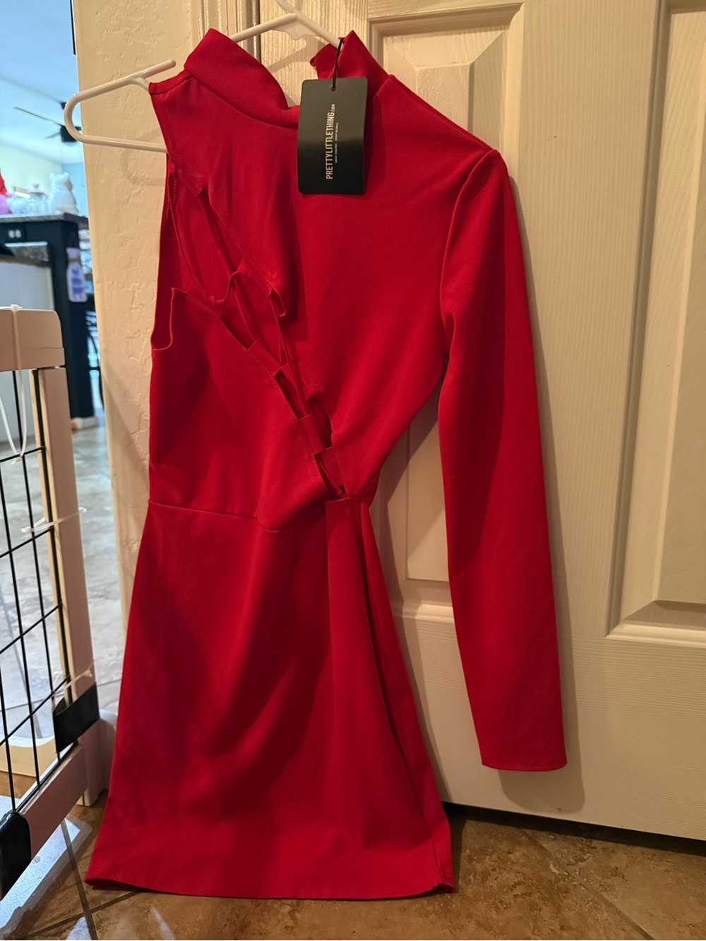 PrettyLittleThing Red One-Shoulder Cutout Mini Dress